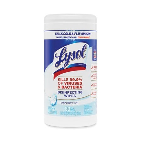 Reckitt Benckiser LYSOL, DISINFECTING WIPES, 7 X 8, CRISP LINEN, 80 WIPES/CANISTER 89346